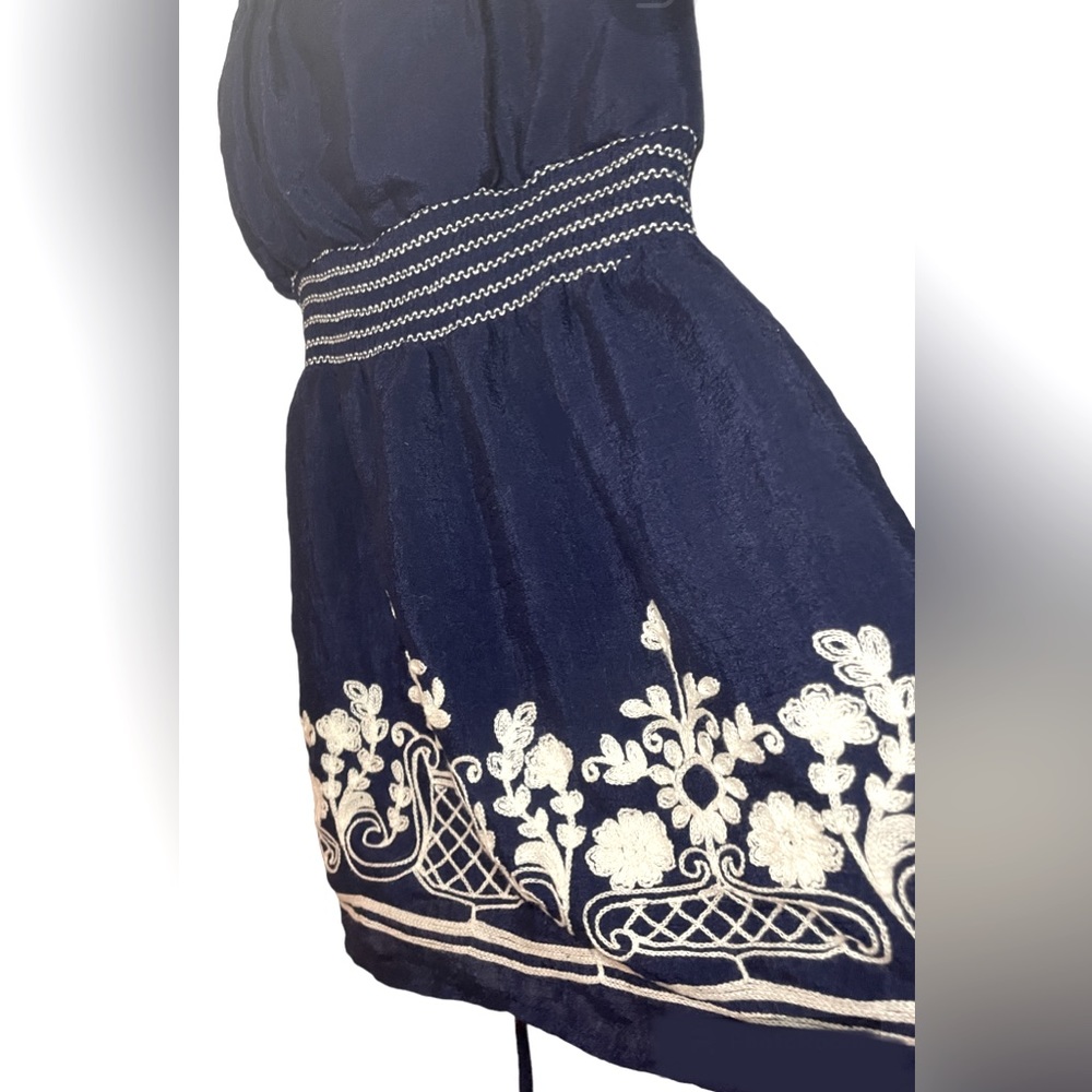 Vintage Embroidered Blue/White Lingerie Tank Top Small